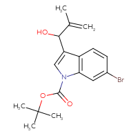 Chemical structure of tert-butyl 6-bromo-3-(1-hydroxy-2-methylprop-2-en-1-yl)-1H-indole-1-carboxylate - CSSB21246421706