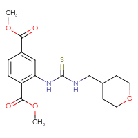Chemical structure of 1,4-dimethyl 2-({[(oxan-4-yl)methyl]carbamothioyl}amino)benzene-1,4-dicarboxylate - CSSB21432497894