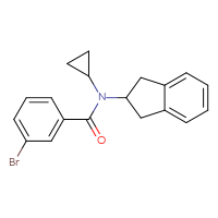 Chemical structure of 3-bromo-N-cyclopropyl-N-(2,3-dihydro-1H-inden-2-yl)benzamide - CSSB01524252209