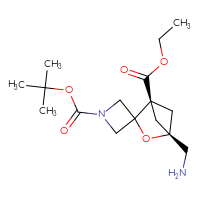 Chemical structure of 1-tert-butyl 1'-ethyl (1'r,4'r)-4'-(aminomethyl)-3'-oxaspiro[azetidine-3,2'-bicyclo[2.1.1]hexane]-1,1'-dicarboxylate - CSSB06440271397