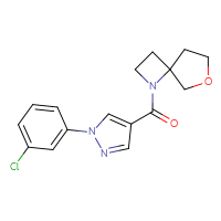 Chemical structure of 1-[1-(3-chlorophenyl)-1H-pyrazole-4-carbonyl]-6-oxa-1-azaspiro[3.4]octane - CSSS00160536714