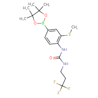 Chemical structure of 1-[2-(methylsulfanyl)-4-(4,4,5,5-tetramethyl-1,3,2-dioxaborolan-2-yl)phenyl]-3-(3,3,3-trifluoropropyl)urea - CSSB21332133507