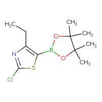 Chemical structure of 2-chloro-4-ethyl-5-(4,4,5,5-tetramethyl-1,3,2-dioxaborolan-2-yl)-1,3-thiazole - CSSB00010891200