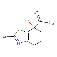 Chemical structure of 2-bromo-7-(prop-1-en-2-yl)-4,5,6,7-tetrahydro-1,3-benzothiazol-7-ol - CSSB21246281812