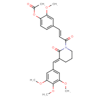 Chemical structure of 2-methoxy-4-[(1E)-3-oxo-3-[(3E)-2-oxo-3-[(3,4,5-trimethoxyphenyl)methylidene]piperidin-1-yl]prop-1-en-1-yl]phenyl acetate - CSSB06744597674