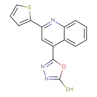 Chemical structure of 5-[2-(thiophen-2-yl)quinolin-4-yl]-1,3,4-oxadiazole-2-thiol - CSSB00000682150