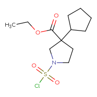 Chemical structure of ethyl 1-(chlorosulfonyl)-3-cyclopentylpyrrolidine-3-carboxylate - CSSB21224764588