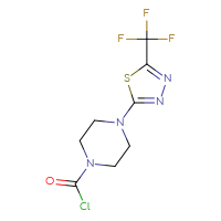 Chemical structure of 4-[5-(trifluoromethyl)-1,3,4-thiadiazol-2-yl]piperazine-1-carbonyl chloride - CSSB21224771617