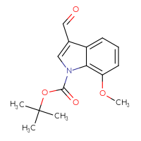 Chemical structure of tert-butyl 3-formyl-7-methoxy-1H-indole-1-carboxylate - CSSB00010203500