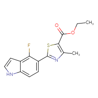 Chemical structure of ethyl 2-(4-fluoro-1H-indol-5-yl)-4-methyl-1,3-thiazole-5-carboxylate - CSSB21253042944