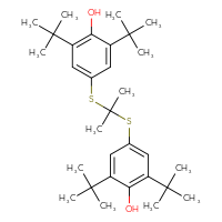 Chemical structure of 2,6-di-tert-butyl-4-({2-[(3,5-di-tert-butyl-4-hydroxyphenyl)sulfanyl]propan-2-yl}sulfanyl)phenol - CSSB00000053469