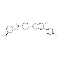 Chemical structure of 1-[5-chloro-6-(4-chlorophenyl)-1,3-benzoxazol-2-yl]-N-[(1S,3S)-3-(hydroxymethyl)cyclohexyl]piperidine-4-carboxamide - CSSB00020667873
