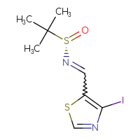 Chemical structure of (S)-N-[(4-iodo-1,3-thiazol-5-yl)methylidene]-2-methylpropane-2-sulfinamide - CSSB18548065535