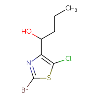 Chemical structure of 1-(2-bromo-5-chloro-1,3-thiazol-4-yl)butan-1-ol - CSSB21246422255