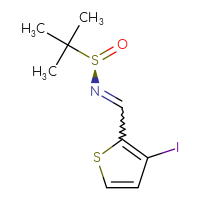 Chemical structure of (R)-N-[(3-iodothiophen-2-yl)methylidene]-2-methylpropane-2-sulfinamide - CSSB20696517956