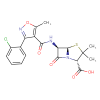 Chemical structure of (2S,5R,6R)-6-[3-(2-chlorophenyl)-5-methyl-1,2-oxazole-4-amido]-3,3-dimethyl-7-oxo-4-thia-1-azabicyclo[3.2.0]heptane-2-carboxylic acid - CSSB00000049620