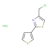 Chemical structure of 4-(chloromethyl)-2-(thiophen-3-yl)-1,3-thiazole hydrochloride - CSSB00000704426