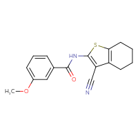 Chemical structure of N-(3-cyano-4,5,6,7-tetrahydro-1-benzothiophen-2-yl)-3-methoxybenzamide - CSSB00027980320