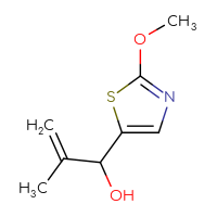 Chemical structure of 1-(2-methoxy-1,3-thiazol-5-yl)-2-methylprop-2-en-1-ol - CSSB00015082450