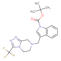 Chemical structure of tert-butyl 3-{[3-(trifluoromethyl)-5H,6H,7H,8H-[1,2,4]triazolo[4,3-a]pyrazin-7-yl]methyl}-1H-indole-1-carboxylate - CSSB06537036712