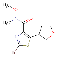 Chemical structure of 2-bromo-N-methoxy-N-methyl-5-(oxolan-3-yl)-1,3-thiazole-4-carboxamide - CSSB07054128238