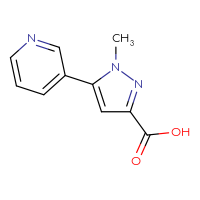 Chemical structure of 1-methyl-5-(pyridin-3-yl)-1H-pyrazole-3-carboxylic acid - CSSB00011637177