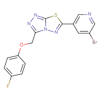 Chemical structure of 3-bromo-5-{3-[(4-fluorophenoxy)methyl]-[1,2,4]triazolo[3,4-b][1,3,4]thiadiazol-6-yl}pyridine - CSSB00121606546