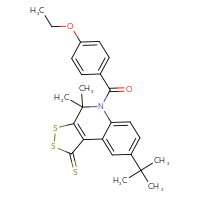 Chemical structure of 8-tert-butyl-5-(4-ethoxybenzoyl)-4,4-dimethyl-1H,4H,5H-[1,2]dithiolo[3,4-c]quinoline-1-thione - CSSB00121681909