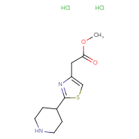 Chemical structure of methyl 2-[2-(piperidin-4-yl)-1,3-thiazol-4-yl]acetate dihydrochloride - CSSB21043403290