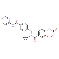 Chemical structure of N-cyclopropyl-3-oxo-N-({4-[(pyrimidin-4-yl)carbamoyl]phenyl}methyl)-3,4-dihydro-2H-1,4-benzoxazine-7-carboxamide - CSSB06446548072