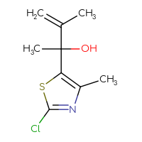 Chemical structure of 2-(2-chloro-4-methyl-1,3-thiazol-5-yl)-3-methylbut-3-en-2-ol - CSSB21246470252