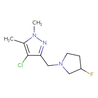 Chemical structure of 4-chloro-3-[(3-fluoropyrrolidin-1-yl)methyl]-1,5-dimethyl-1H-pyrazole - CSSS00102890899