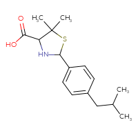 Chemical structure of 5,5-dimethyl-2-[4-(2-methylpropyl)phenyl]-1,3-thiazolidine-4-carboxylic acid - CSSB00025728507