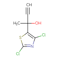 Chemical structure of 2-(2,4-dichloro-1,3-thiazol-5-yl)but-3-yn-2-ol - CSSB20843558040