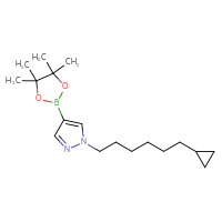 Chemical structure of 1-(6-cyclopropylhexyl)-4-(4,4,5,5-tetramethyl-1,3,2-dioxaborolan-2-yl)-1H-pyrazole - CSSB02499734260