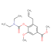 Chemical structure of methyl 4-[(diethylcarbamoyl)oxy]-3-methoxy-5-(prop-2-en-1-yl)benzoate - CSSB21432462856