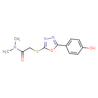 Chemical structure of 2-{[5-(4-hydroxyphenyl)-1,3,4-oxadiazol-2-yl]sulfanyl}-N,N-dimethylacetamide - CSSB00132551003