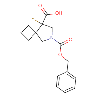 Chemical structure of 6-[(benzyloxy)carbonyl]-8-fluoro-6-azaspiro[3.4]octane-8-carboxylic acid - CSSB00102669403