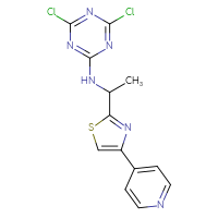 Chemical structure of 4,6-dichloro-N-{1-[4-(pyridin-4-yl)-1,3-thiazol-2-yl]ethyl}-1,3,5-triazin-2-amine - CSSB21332127157