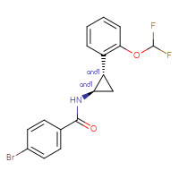 Chemical structure of rac-4-bromo-N-[(1R,2S)-2-[2-(difluoromethoxy)phenyl]cyclopropyl]benzamide - CSSB21432545020
