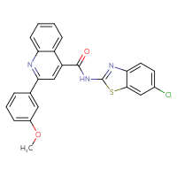 Chemical structure of N-(6-chloro-1,3-benzothiazol-2-yl)-2-(3-methoxyphenyl)quinoline-4-carboxamide - CSSB00121680862