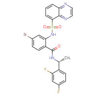 Chemical structure of 4-bromo-N-[(1R)-1-(2,4-difluorophenyl)ethyl]-2-(quinoxaline-5-sulfonamido)benzamide - CSSB02515422143