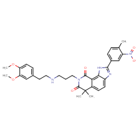Chemical structure of 8-(3-{[2-(3,4-dimethoxyphenyl)ethyl]amino}propyl)-6,6-dimethyl-2-(4-methyl-3-nitrophenyl)-1H,6H,7H,8H,9H-imidazo[4,5-h]isoquinoline-7,9-dione - CSSB03547006812