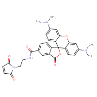 Chemical structure of 3',6'-bis(dimethylamino)-N-[2-(2,5-dioxo-2,5-dihydro-1H-pyrrol-1-yl)ethyl]-3-oxo-3H-spiro[2-benzofuran-1,9'-xanthene]-5-carboxamide - CSSB06645150882