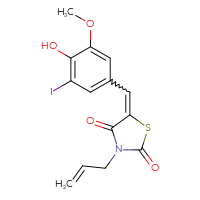 Chemical structure of 5-[(4-hydroxy-3-iodo-5-methoxyphenyl)methylidene]-3-(prop-2-en-1-yl)-1,3-thiazolidine-2,4-dione - CSSB00121632485