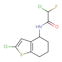 Chemical structure of 2-chloro-N-(2-chloro-4,5,6,7-tetrahydro-1-benzothiophen-4-yl)-2-fluoroacetamide - CSSB21332054035