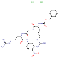 Chemical structure of benzyl N-[(1R)-4-carbamimidamido-1-[({[(1S)-4-carbamimidamido-1-[(4-nitrophenyl)carbamoyl]butyl]carbamoyl}methyl)carbamoyl]butyl]carbamate dihydrochloride - CSSB02125553111