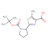 Chemical structure of 2-{1-[(tert-butoxy)carbonyl]pyrrolidin-2-yl}-5-methyl-1,3-thiazole-4-carboxylic acid - CSSB00102662545