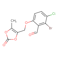 Chemical structure of 2-bromo-3-chloro-6-[(5-methyl-2-oxo-2H-1,3-dioxol-4-yl)methoxy]benzaldehyde - CSSB20478621982