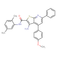 Chemical structure of 3-amino-N-(2,5-dimethylphenyl)-4-(4-methoxyphenyl)-6-phenylthieno[2,3-b]pyridine-2-carboxamide - CSSB00102543810